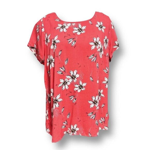 Torrid 2X Coral Floral Blouse Ruffle Back Hi-Low Hem Scoop Neck Top Summer - Picture 2 of 9